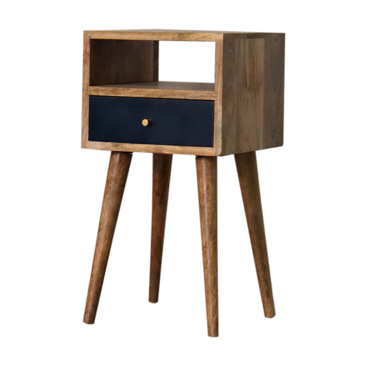 Hand Painted Bedside Mini Navy Blue by Maple Manor mango wood bedside table with navy drawer front