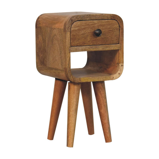 Oak-ish Bedside Extra Mini Curve Lower by Maple Manor solid wood bedside table with curved drawer and open shelf
