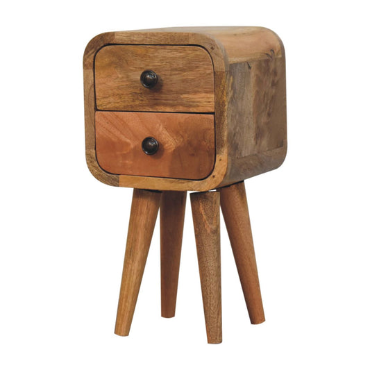 Oak-ish Bedside Extra Mini Curved Maple Manor solid wood bedside table with curved drawer front and two knobs