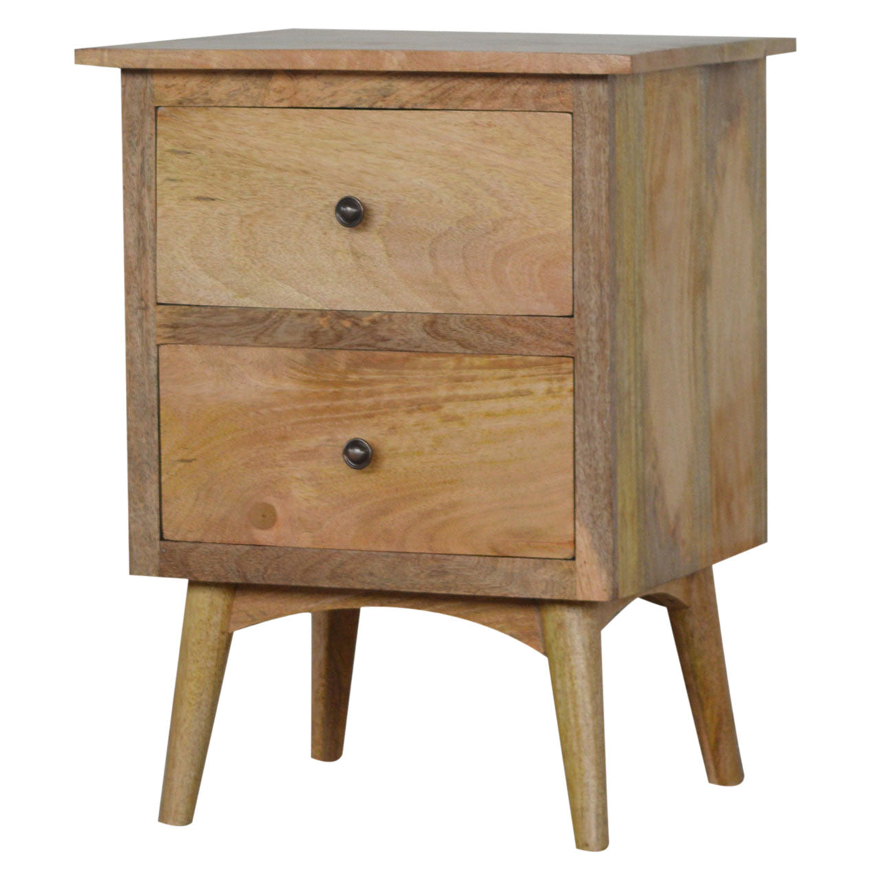 Bedside with 2 Drawers - Nordic Style by Maple Manor in solid wood with two cabinet drawers and knob handles
