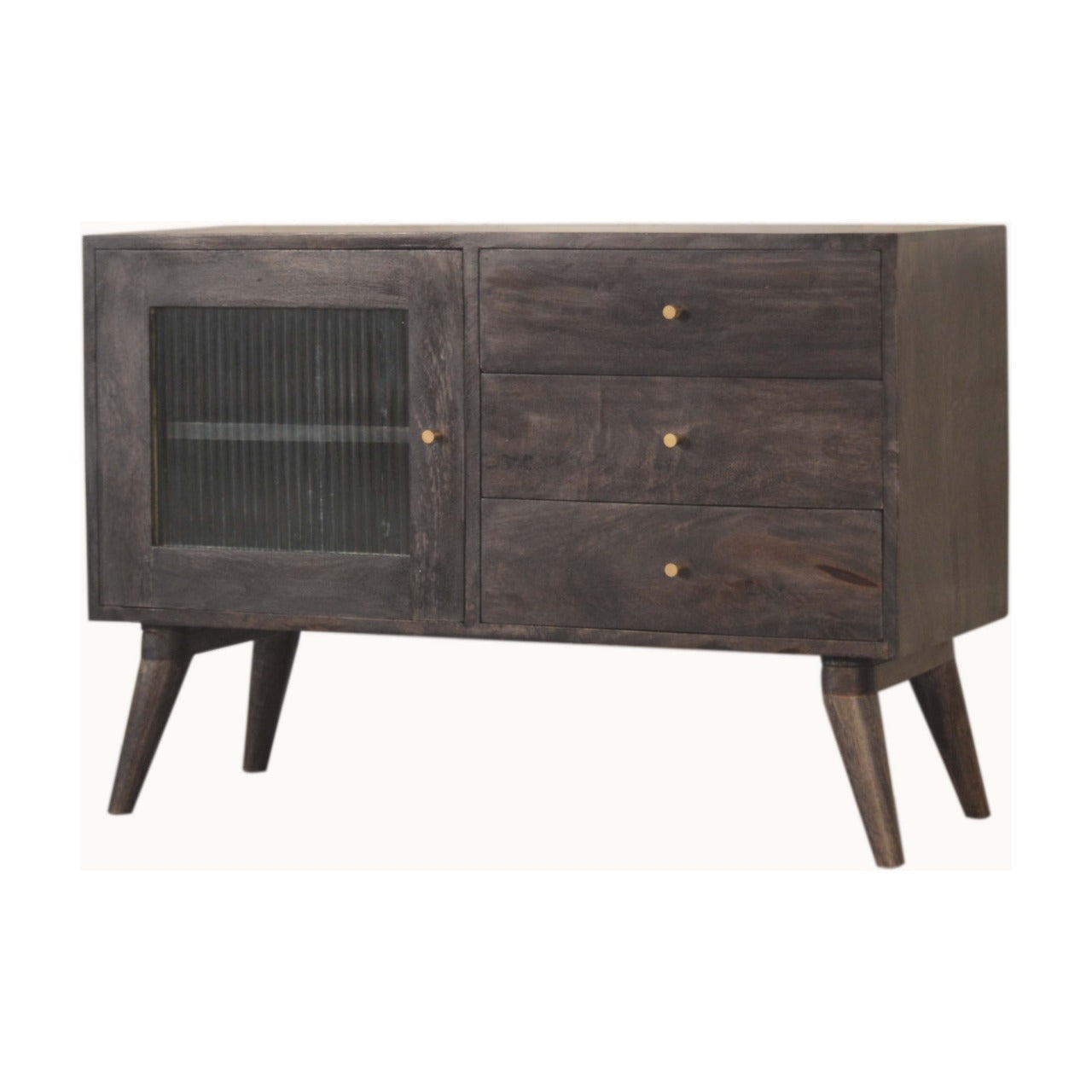 Cabinet with 3 Drawers - Havana by Maple Manor in dark gray with 3 drawers and glass panel front, legs
