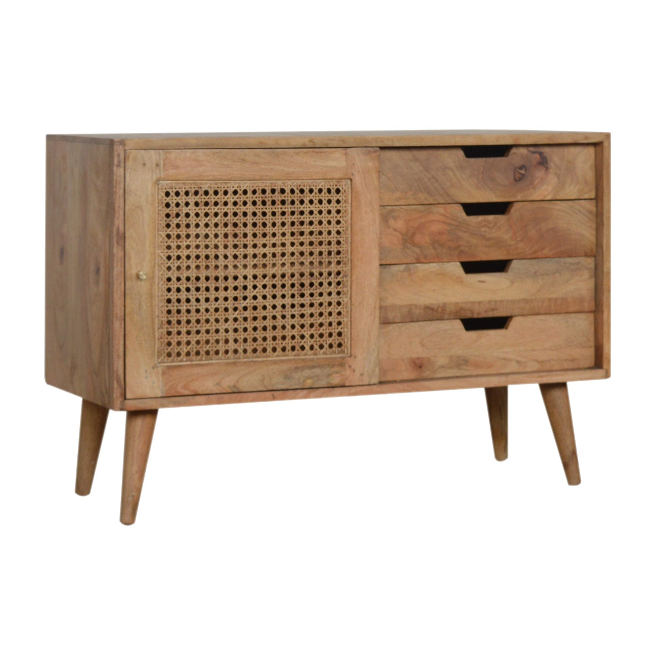 Cabinet with 4 Drawers - Larissa by Maple Manor in solid wood with rattan door and four drawers.