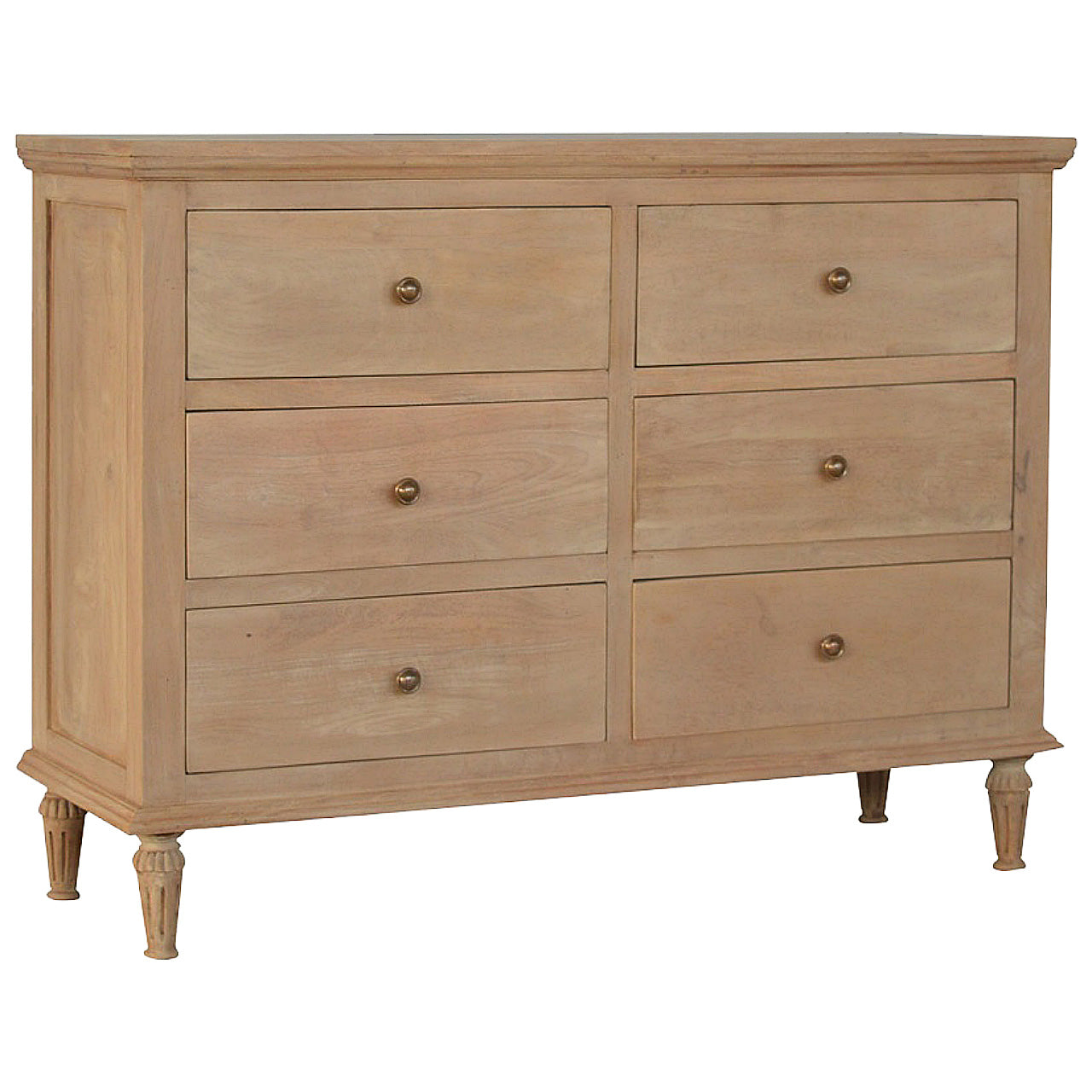 Chest of Drawers Mango Wood by Maple Manor in solid wood, with six drawers and round brass knobs