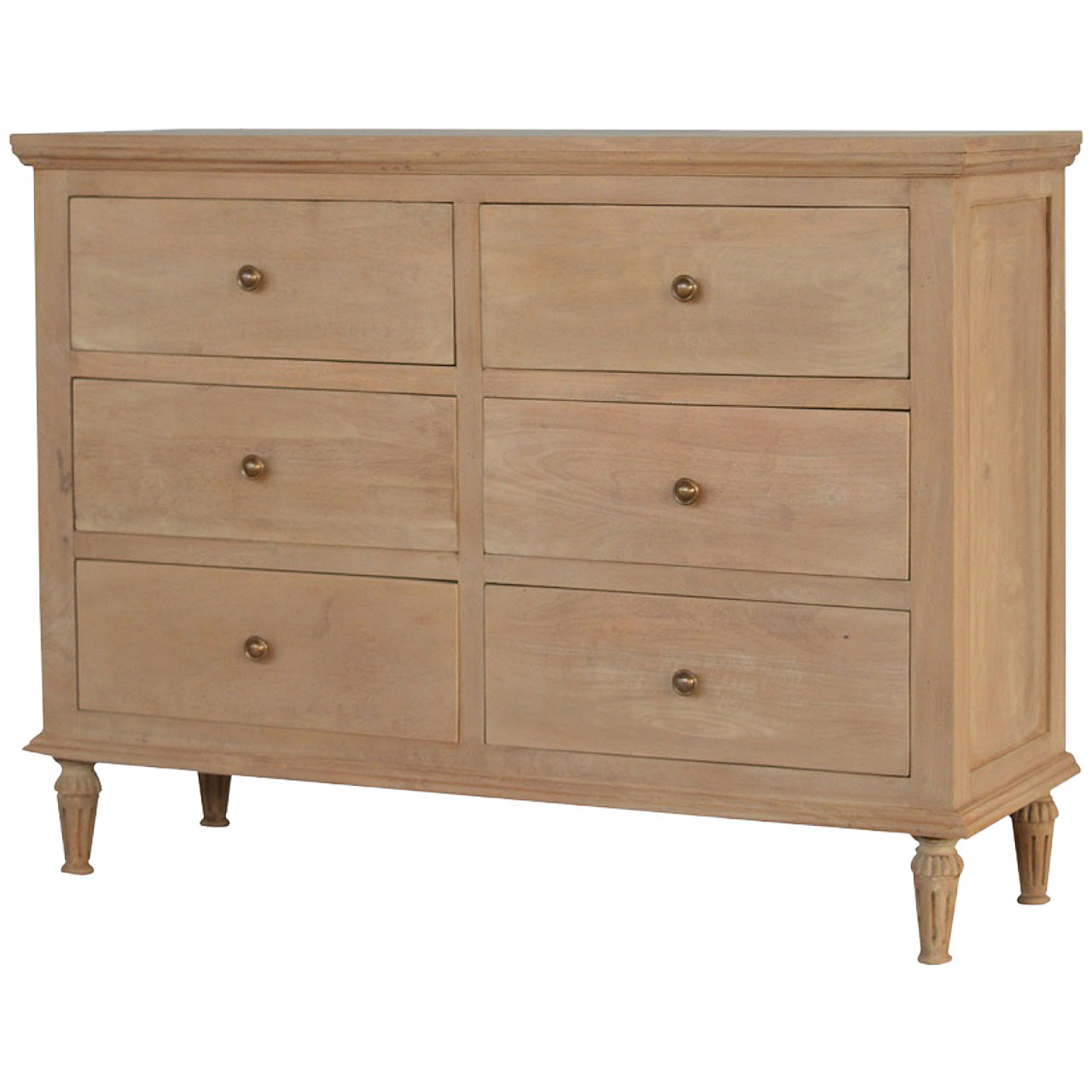 Chest of Drawers Mango Wood by Maple Manor, solid wood six-drawer cabinet with brass knobs