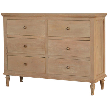 Chest of Drawers Mango Wood by Maple Manor, solid wood six-drawer cabinet with brass knobs