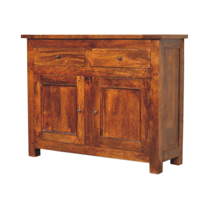 Chestnut Sideboard with 2 Drawers by Maple Manor in solid wood, with two drawer fronts and two cabinet doors.