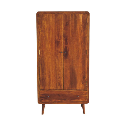 Chestnut Wardrobe - Curved by Maple Manor, solid wood curved cabinet with two doors and lower drawer.