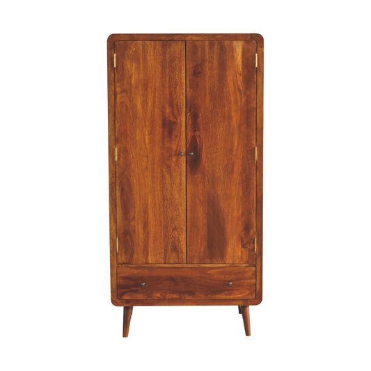 Chestnut Wardrobe - Curved by Maple Manor, solid wood curved cabinet with two doors and lower drawer.