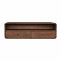Floating Console Chestnut Open by Maple Manor console table in chestnut wood with open shelf and two drawers