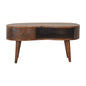 Chestnut Coffee Table Wave by Maple Manor coffee table in solid wood, with drawer and open wave-style shelf.