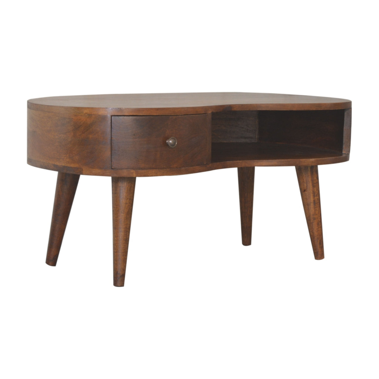 Chestnut Coffee Table Wave by Maple Manor mango wood coffee table with drawer and wavy front