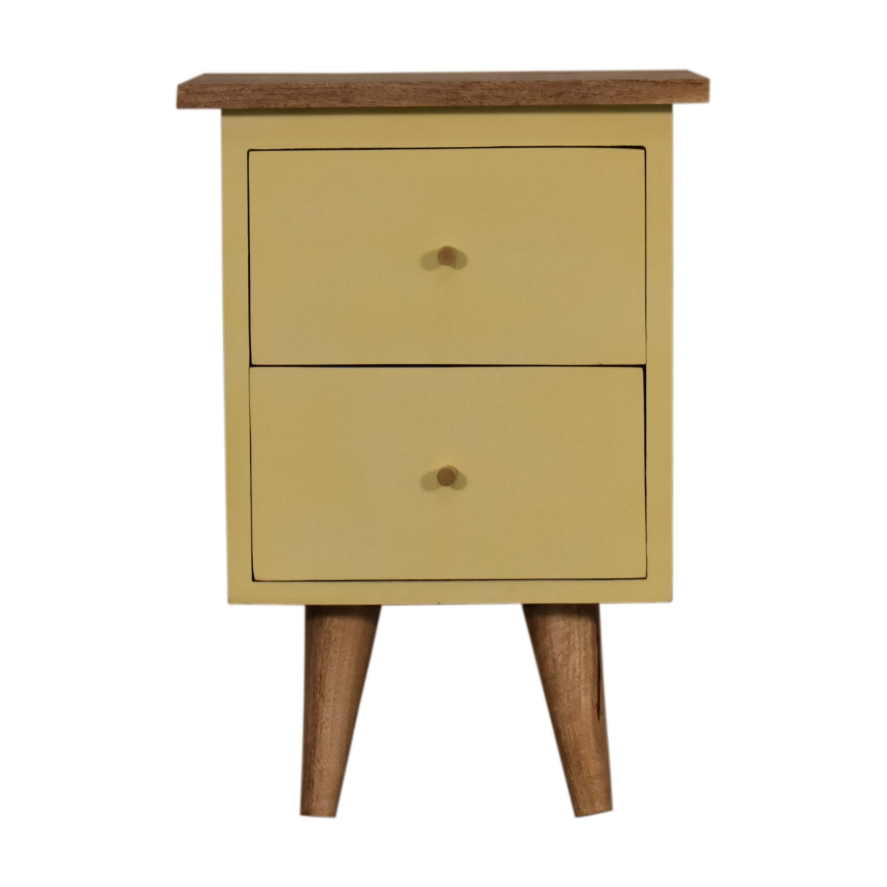 Hand Painted Bedside yellow Maple Manor bedside table in solid wood, yellow cabinet with two drawers