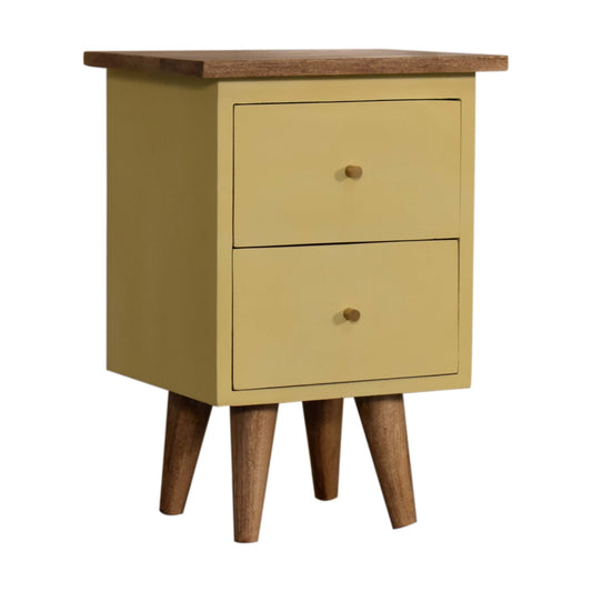 Hand Painted Bedside yellow Maple Manor bedside table in solid wood with two drawers and round knob details