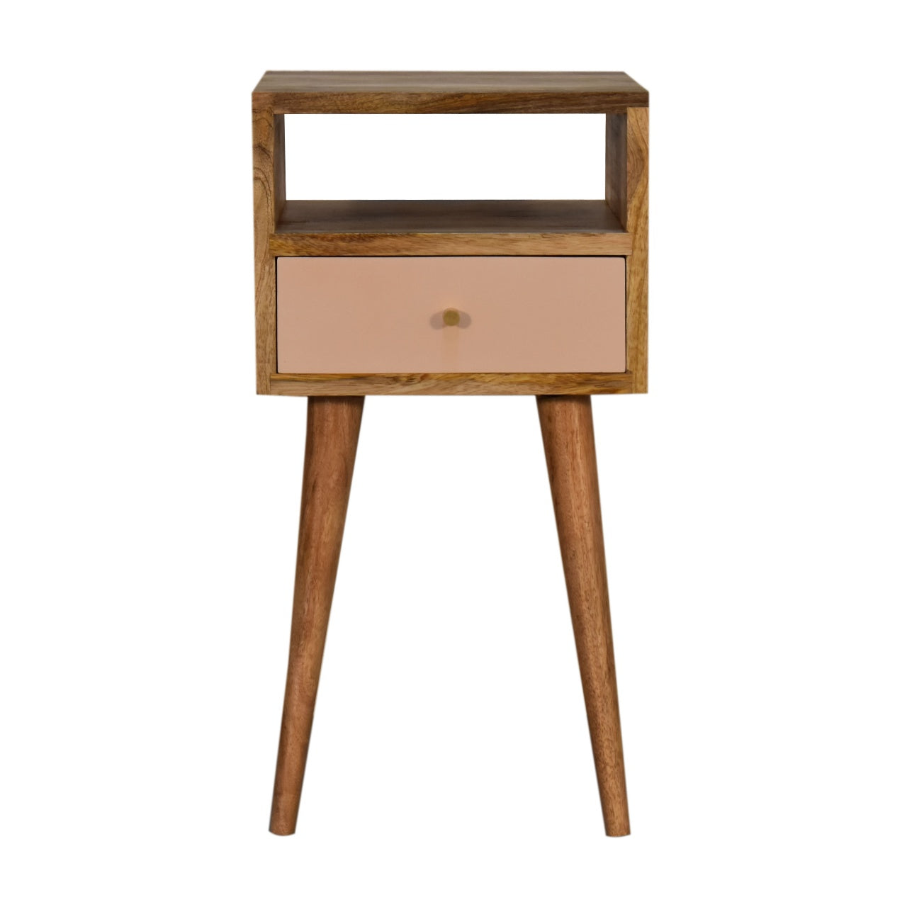 Bedside Mini Blush Hand Painted Maple Manor bedside table in blush pink drawer and solid wood frame