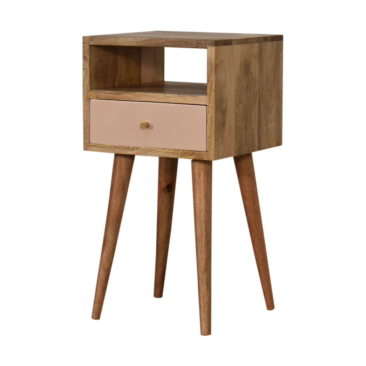 Bedside Mini Blush Hand Painted by Maple Manor mango wood bedside table with blush drawer front