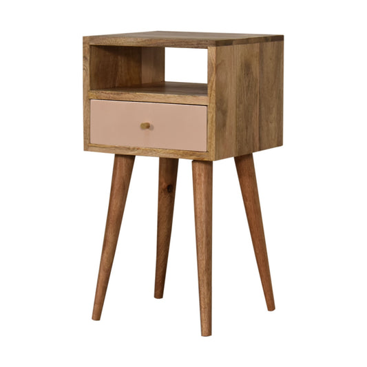 Bedside Mini Blush Hand Painted by Maple Manor mango wood bedside table with blush drawer front