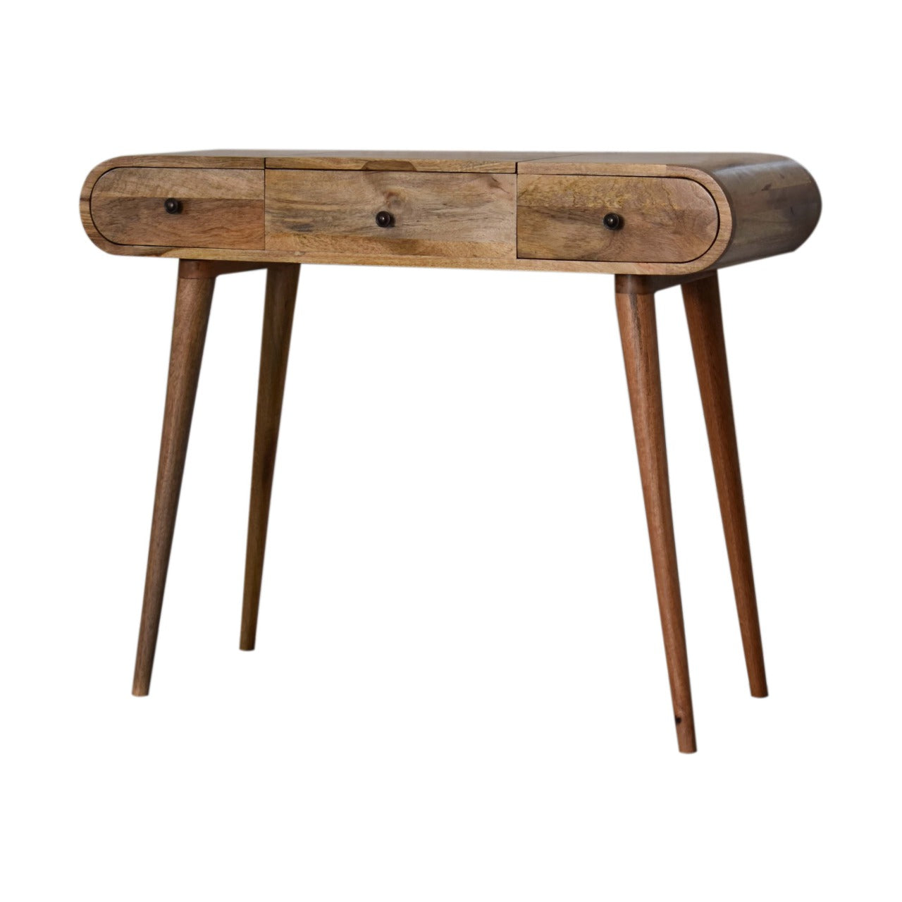 Oak-ish Dressing Table Round by Maple Manor with solid wood drawers and curved apron on slender legs