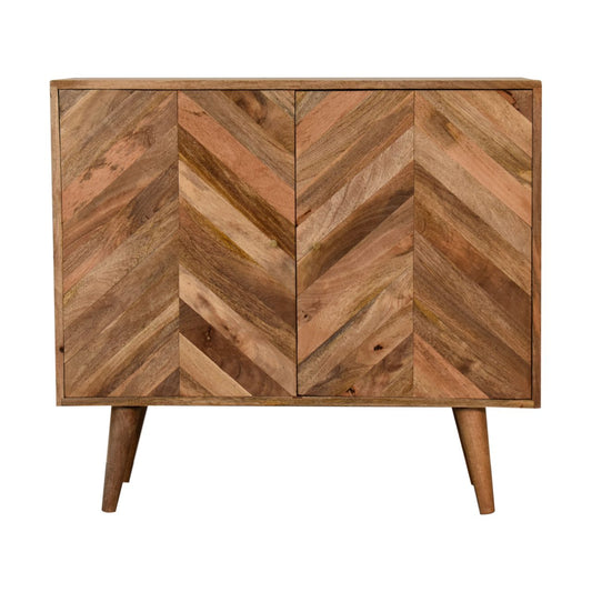 Cabinet Muna by Maple Manor solid wood cabinet with chevron doors and warm natural wood finish