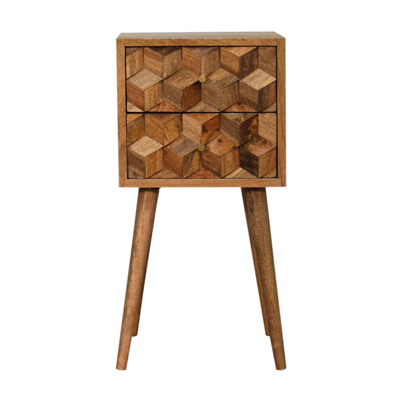 2 Drawer Bedside Mini Cube Carved