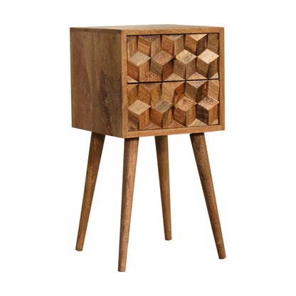 2 Drawer Bedside Mini Cube Carved