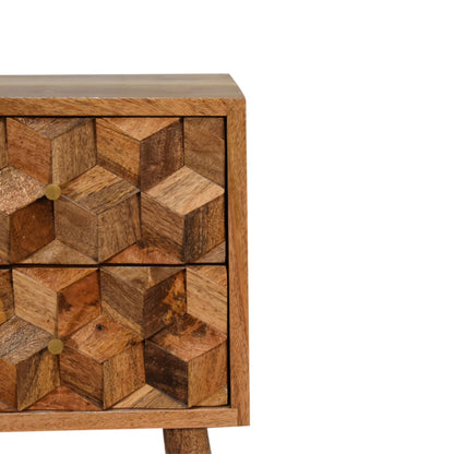 2 Drawer Bedside Mini Cube Carved