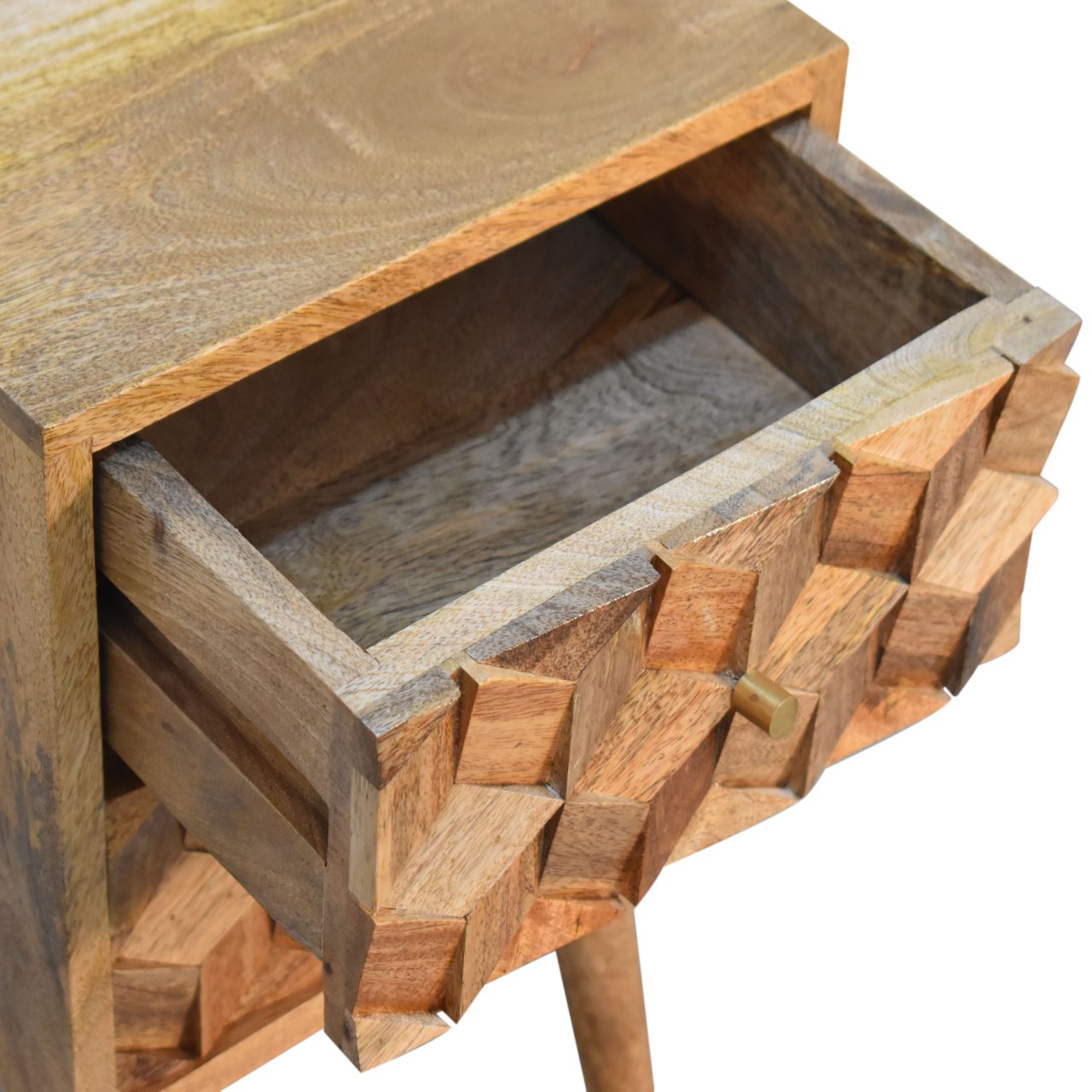 2 Drawer Bedside Mini Cube Carved