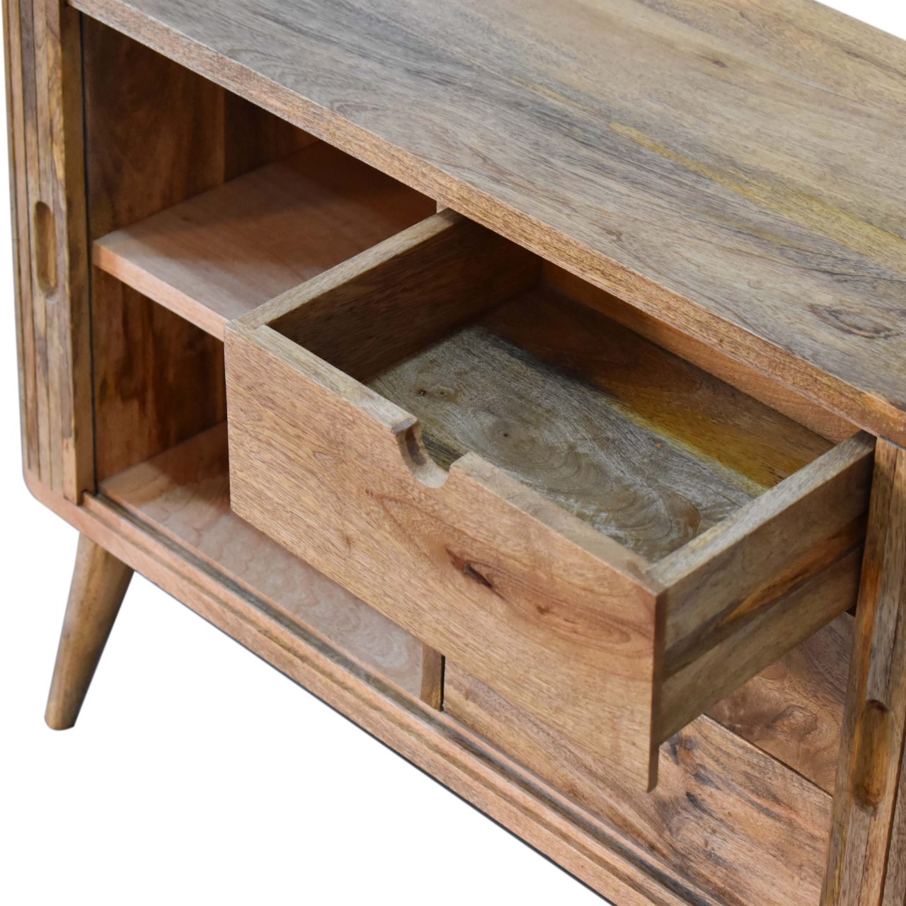 Solid wood sideboard with three drawers and two doors. handmade mango wood storage