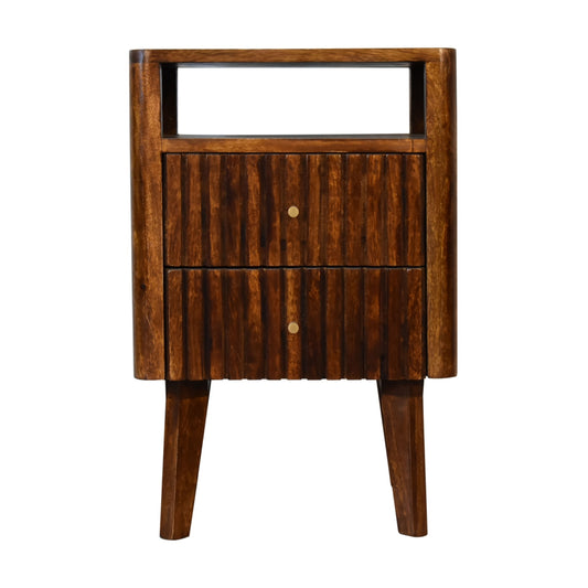 Bedside Reeve Maple Manor bedside table in solid wood with two drawers and brass knob details