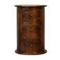 3 Drawer Chestnut Drum by Maple Manor bedside chest with three drawers in chestnut wood and round metal knob pulls