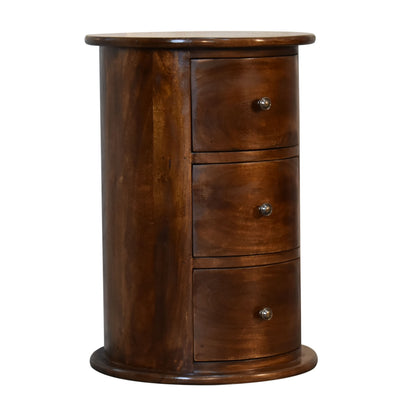 3 Drawer Chestnut Drum by Maple Manor solid wood bedside table in chestnut brown with three drawers and round pulls