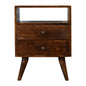 Chestnut Bedside Classic by Maple Manor solid wood bedside table with two drawers and open shelf, visible grain