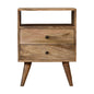 Oak-ish Bedside Classic by Maple Manor solid wood bedside table with two drawers and central open shelf