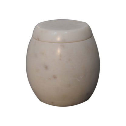 5-piece bathroom set is made of round polished white marble.v