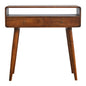 Chestnut Console Table Curved by Maple Manor in solid wood with two drawers and curved front.