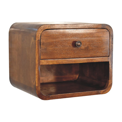 Wall mounted Bedside - Mini Curved Chestnut finish Maple Manor bedside table in chestnut wood with drawer