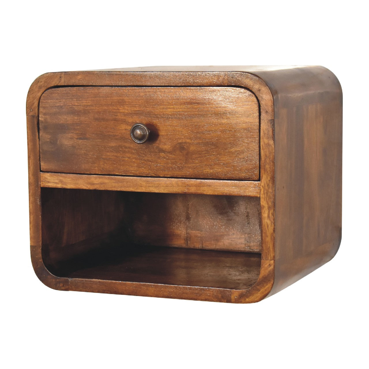 Wall mounted Bedside - Mini Curved Chestnut finish by Maple Manor in solid wood with curved door-front.