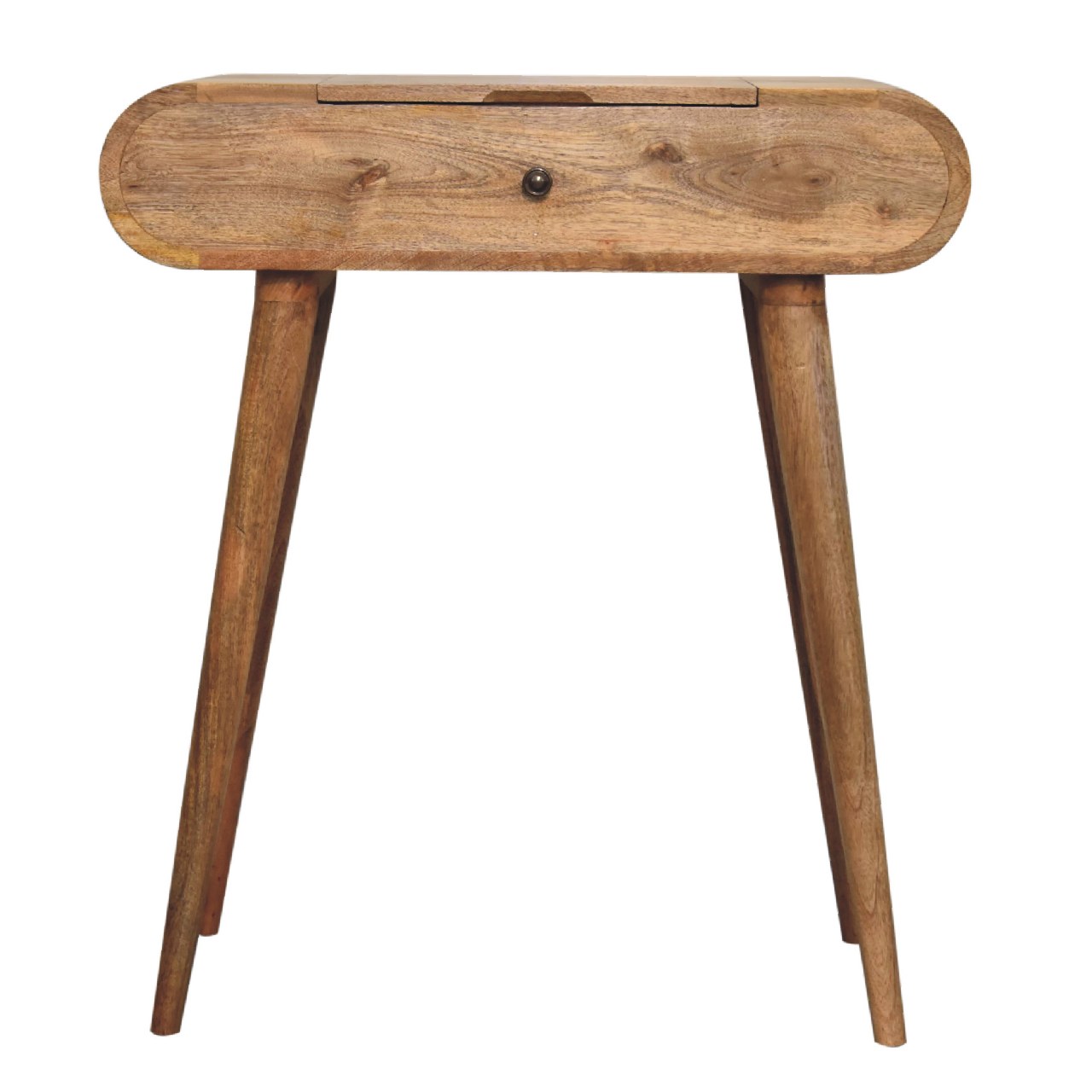 Oak-ish Dressing Table Round Mini by Maple Manor solid wood vanity table with round top and drawer front