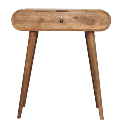 Oak-ish Dressing Table Round Mini by Maple Manor solid wood vanity table with round top and drawer front