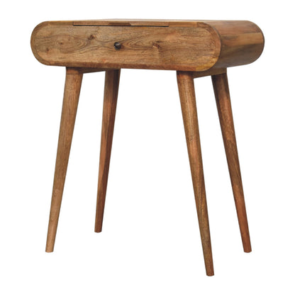 Oak-ish Dressing Table Round Mini by Maple Manor, solid wood vanity table with drawer and round top.