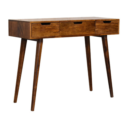 Chestnut Vanity - Foldable Mirror Table by Maple Manor in solid wood with three drawers