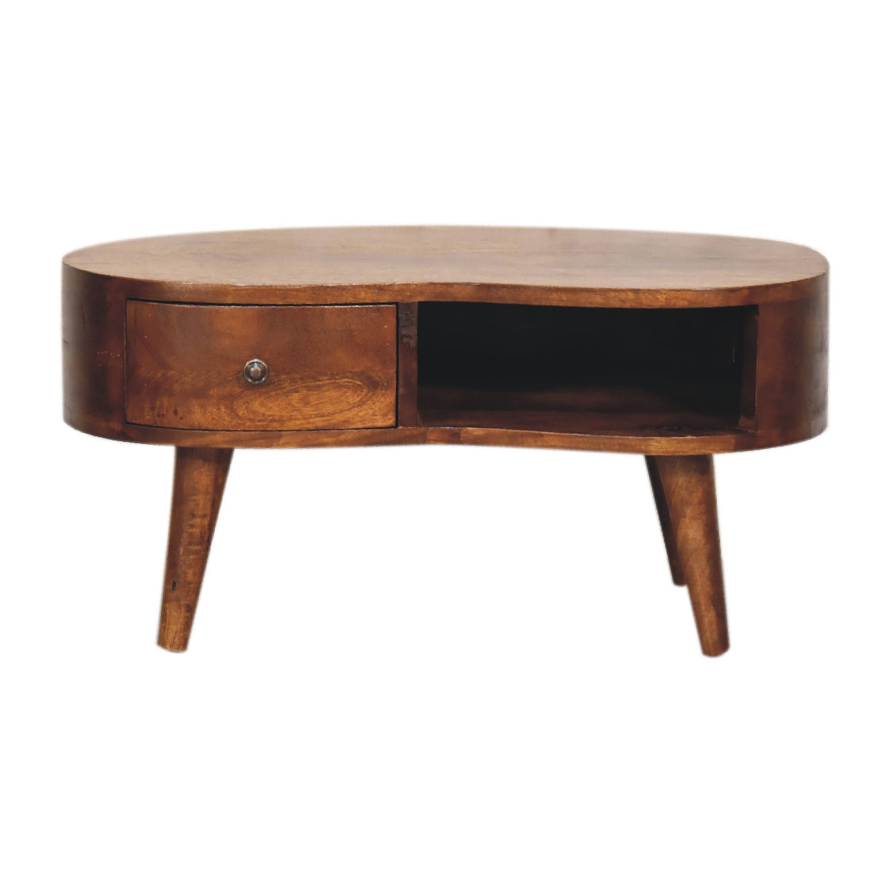 Coffee Table - Mini Chesnut Wave by Maple Manor, solid wood round design with drawer and wave front