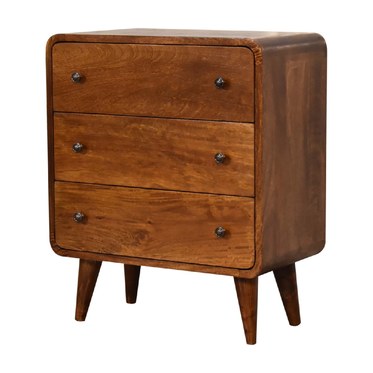 Chestnut Chest of Drawers - Mini Curved by Maple Manor in solid wood with curved frame and four knobs