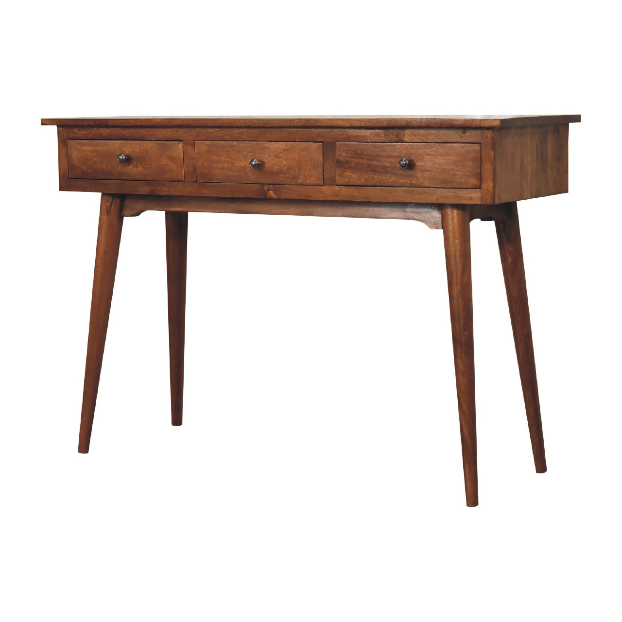 Chestnut Console Table - Large 3 Drawer by Maple Manor in solid wood with three drawers, clear hardware.