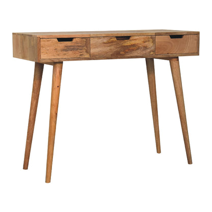 Oak-ish Dressing Table by Maple Manor in mango wood with three drawers and angled legs