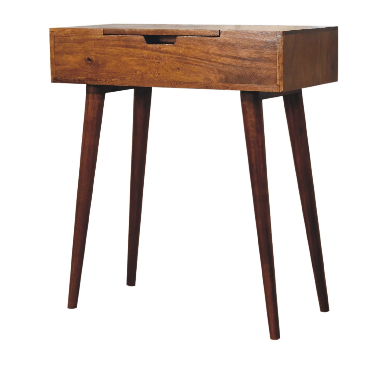 Chestnut Vanity Mini Fold by Maple Manor mini fold vanity in chestnut solid wood with drawer