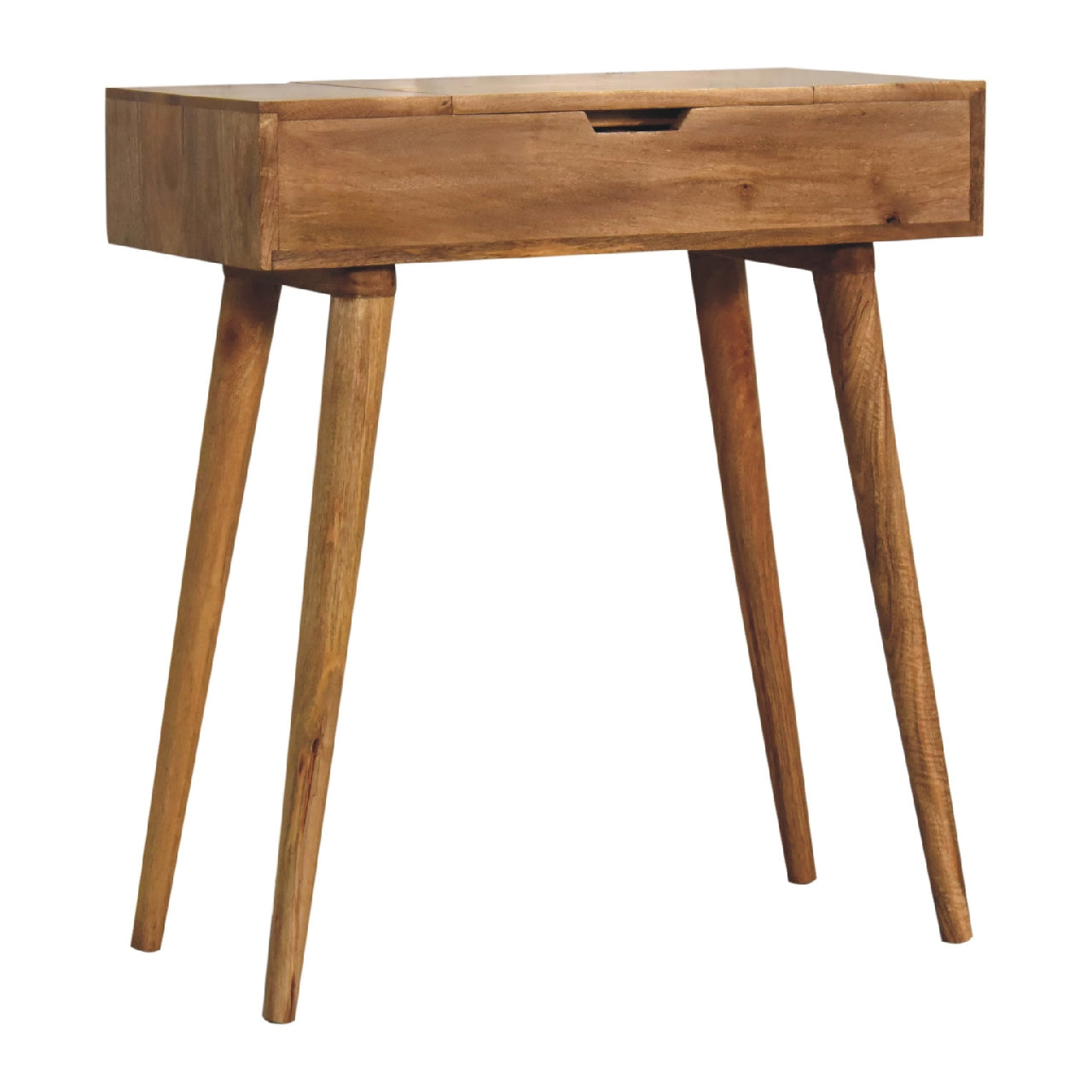 Oak-ish Dressing Table Mini by Maple Manor vanity in solid wood with single drawer and open slot
