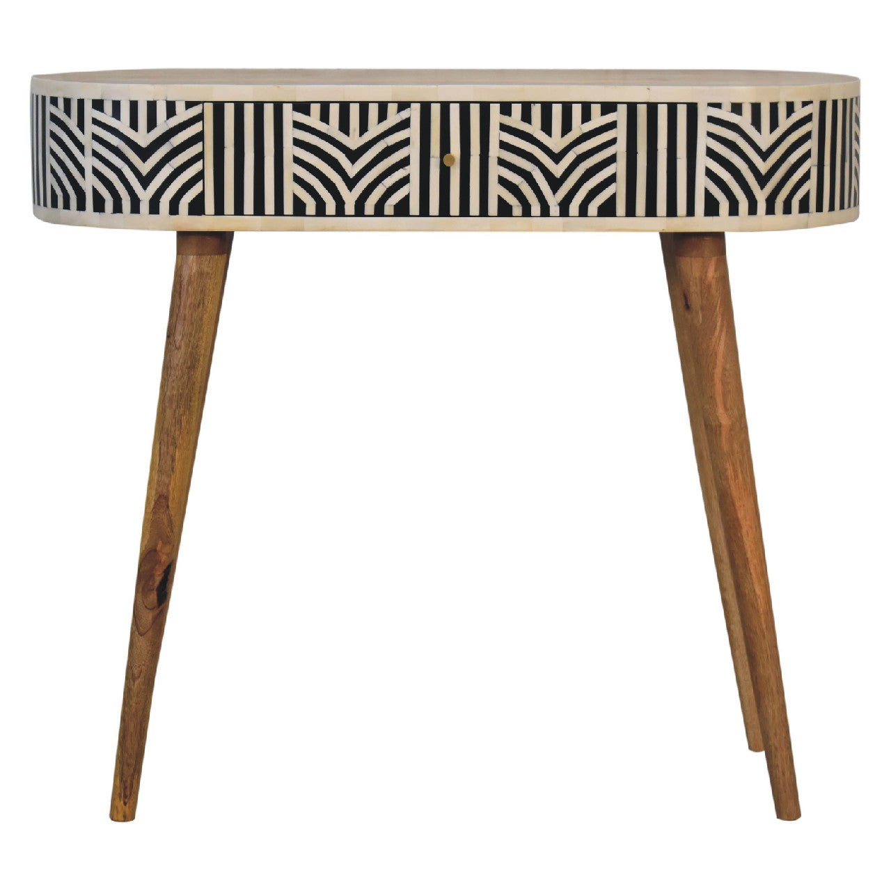 Console Table - Edessa Bone Inlay by Maple Manor with black-and-white bone inlay top and solid wood legs