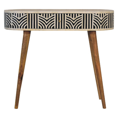 Console Table - Edessa Bone Inlay by Maple Manor with black-and-white bone inlay top and solid wood legs