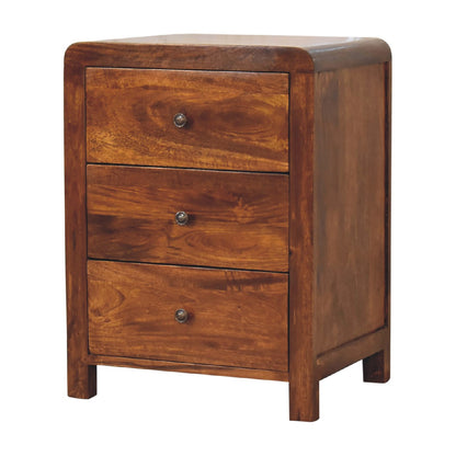 3 Drawer Bedside - Aspen by Maple Manor in mango wood with three drawers and round metal knobs