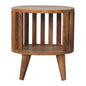 Bedside Ariella Single Shelf by Maple Manor, solid wood round bedside table with one open shelf.